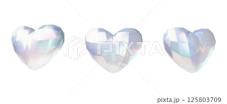 Diamond heart 3D vector icons set, realistic shine gem stone, view from different angles, crystal jewelry love symbol 125803709
