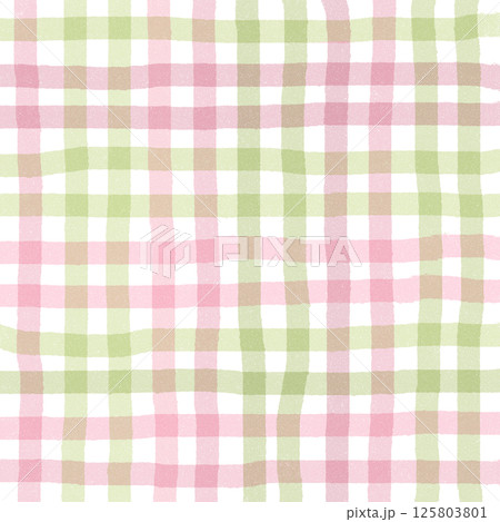 Pink Sage Green Plaid Gingham Check Hand Drawn Background Pattern Overlay 125803801