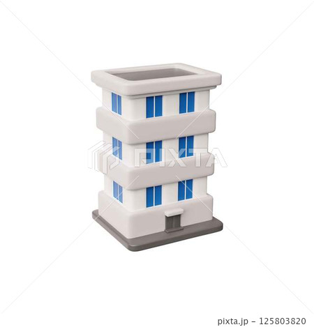Three floors building 3D plastic vector icon, isometric white house apartment, real estate and government construction 125803820