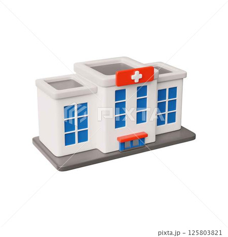3D vector illustration of hospital building with medical cross. 125803821