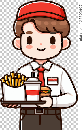 速食店店員的插圖 125803907