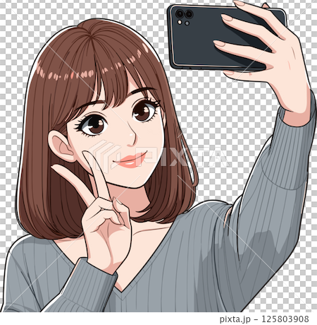 一位女士正在自拍的插圖 125803908