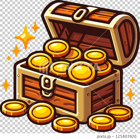 金貨がたくさん入った宝箱のアイコン	 125803920