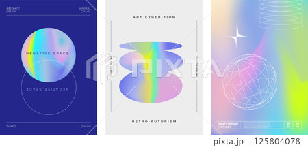 Modern digital art posters with abstract geometric holographic gradient shapes 125804078