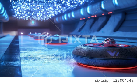 氷上を滑るナノロボ制御の近未来カーリング 125804345