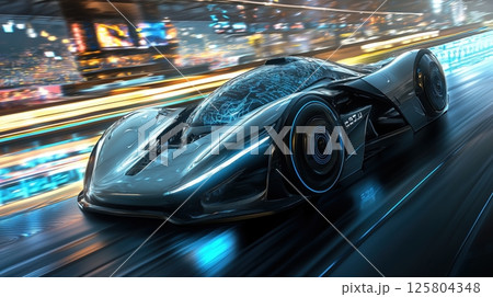 脳波操作で走る未来型レーシングカー 脳波操作で走る未来型レーシングカー 125804348