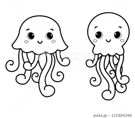 Cartoon jellyfish. Coloring page. Vector cute illustrations Cartoon jellyfish. Coloring page. Vector cute illustrations 125804398