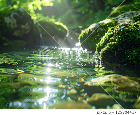 緑の苔の生えた岩 125804417