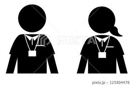 店員/スタッフの男女のピクトグラム（名札付き） 125804476