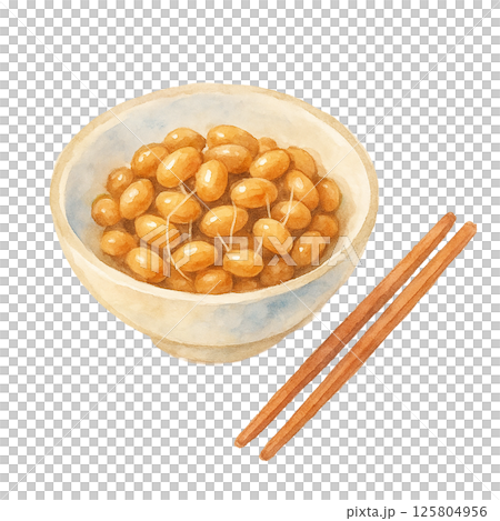 納豆的水彩插圖|發酵食品和日本料理的主食(用筷子,白色背景) 納豆的水彩插圖|發酵食品和日本料理的主食(用筷子,白色背景) 125804956