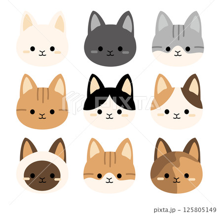 可愛い猫の顔アイコン詰め合わせのイラスト素材 [125805149] - PIXTA