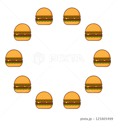 Round frame of cartoon cheeseburgers. Vector illustration 125805499
