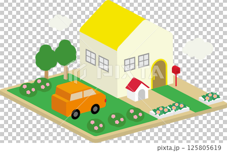立体的な家のイラスト 125805619