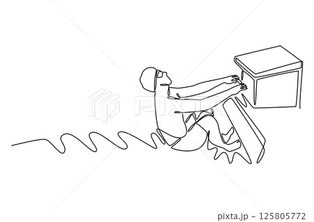 Continuous one line drawing male swimmer getting ready to swim in swimming pool near starting block. Good preparation helping achieve better result. Single line draw design vector graphic illustration 125805772