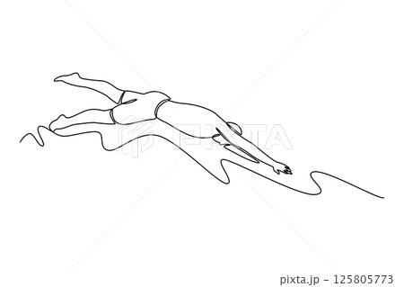 Continuous one line drawing male swimmer with...のイラスト素材 [125805773] - PIXTA