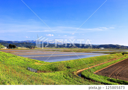 米所庄内　立夏の水田風景 125805873