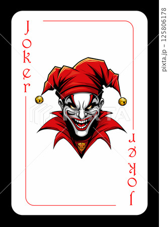 Playing card joker with the image of a jolly jester in a red jesters cap. Red joker 125806178