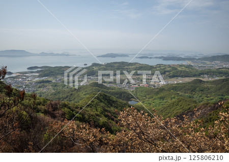 日本の岡山県児島半島の八丈岩山の山火事後でも美しい風景 日本の岡山県児島半島の八丈岩山の山火事後でも美しい風景 125806210