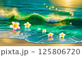 プルメリアとエメラルドグリーンの海 125806720