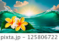 プルメリアとエメラルドグリーンの海 125806722