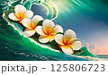 プルメリアとエメラルドグリーンの海 125806723
