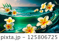 プルメリアとエメラルドグリーンの海 125806725