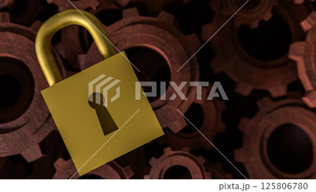 The Master key lock and Gears for security concept 3d Rendering. 125806780