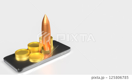 The Rocket and coins on Mobile phone for business concept 3d Rendering. The Rocket and coins on Mobile phone for business concept 3d Rendering. 125806785