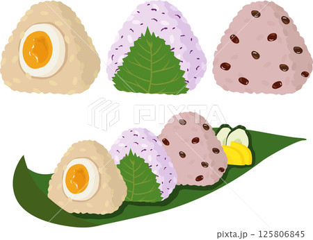 煮卵・しそ・赤飯のおにぎりセット 125806845