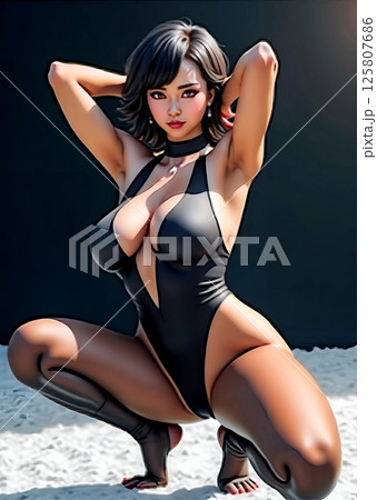 スポーツクラブで自撮りする若い女性　フィットネスファン 　ヨガをする女性　[AI生成画像] 125807686