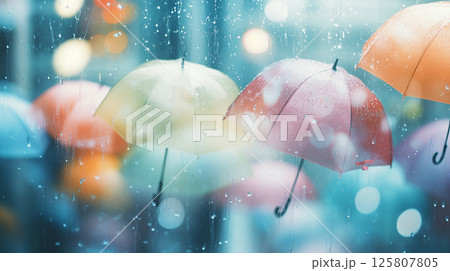 雨の中のカラフルな傘　generative ai 125807805