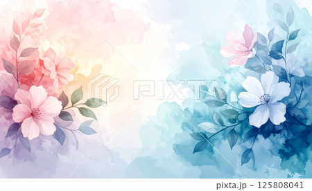 水彩絵の具　花　カラフル　背景テクスチャ 125808041