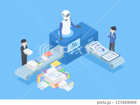 大量の文書を要約してまとめ資料を作成してくれるAIのイメージ 大量の文書を要約してまとめ資料を作成してくれるAIのイメージ 125808069