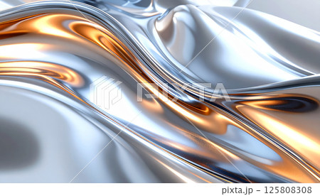 mesmerizing abstract liquid metal texture showcases flowing silver and bronze waves, creating glossy and reflective surface that captivates viewer imagination 125808308