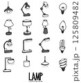 Lamp Related Doodle vector icon set. Drawing sketch illustration hand drawn line eps10 125809482