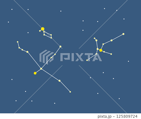 夜空を背景に浮かぶ夏の大三角のイラスト（星座線のみ） 125809724
