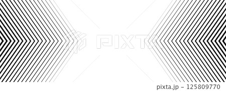 Black linear arrows background. Repeated triangle gradation pattern. Halftone fading center direction backdrop. Thin to thick speed line concept texture for poster, print, cover, banner. Vector 125809770