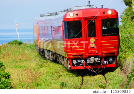 海沿いの線路を進む観光列車・伊予灘ものがたり 海沿いの線路を進む観光列車・伊予灘ものがたり 125809839