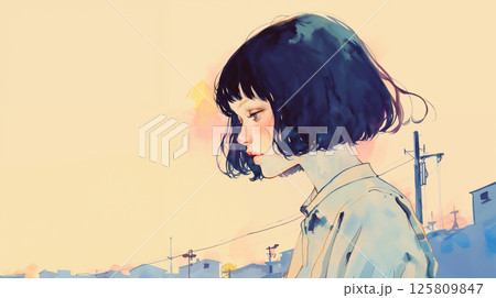 俯く女性の横顔 125809847