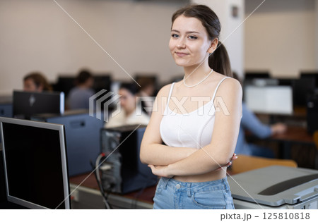 Young woman while working in office 125810818