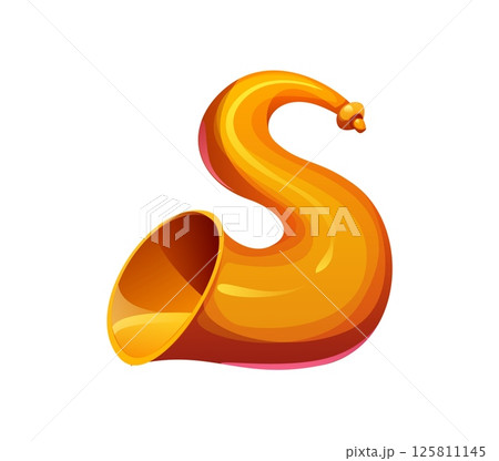 Cartoon musical font letter S as a brass horn, trumpet or pipe, wind music instrument typeface, entertainment funny type, English alphabet. Isolated vector musician abc character, typography symbol Cartoon musical font letter S as a brass horn, trumpet or pipe, wind music instrument typeface, entertainment funny type, English alphabet. Isolated vector musician abc character, typography symbol 125811145