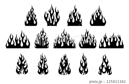 Tribal fire flame tattoos, car decals and motorcycle stickers. Hot fire vector icons with gothic pattern of curved flames, tribal blaze of devil hell bonfire. Biker t shirt prints and rocker tattoos 125811162