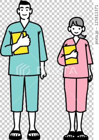 検査着を着て検査リストを持つ男女 125811371