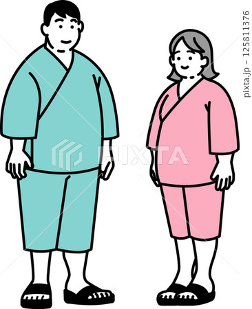 検査着を着た肥満タイプの男女カップル 125811376