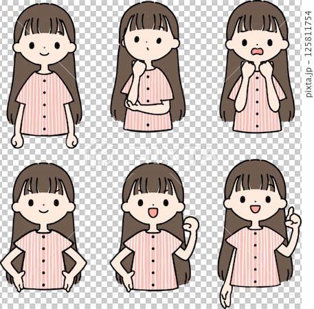 パジャマを着た長い髪の女性セット 125811754