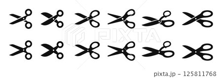 Scissors icon design, Simple scissor silhouettes in different styles, clippers icon set 125811768