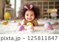 Adorable Baby Girl with Easter Bunny Ears 125811847