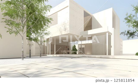 Modern Minimalist Concrete House with Minimalist Design and Courtyard 125811854