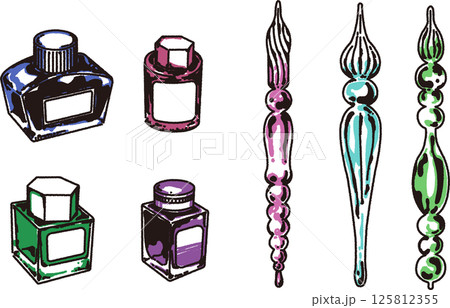 ガラスペンとボトルインクのイラストセット 125812355