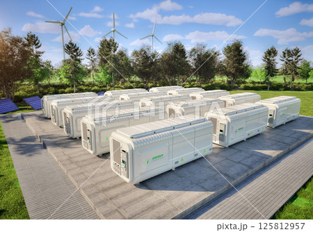 Group of energy storage systems or battery container units 125812957